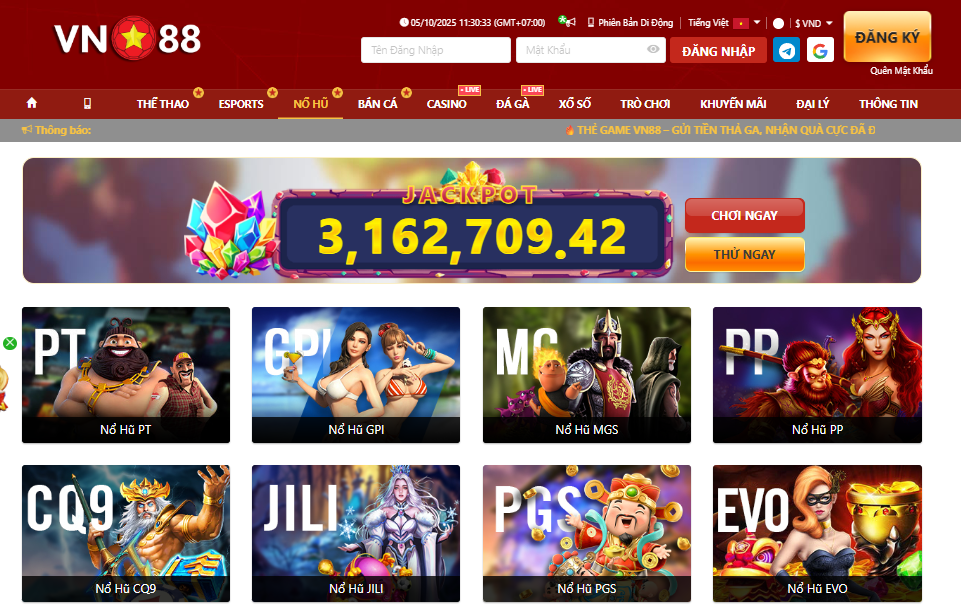 Kho trò chơi nổ hũ đa dạng và hấp dẫn tại VN88